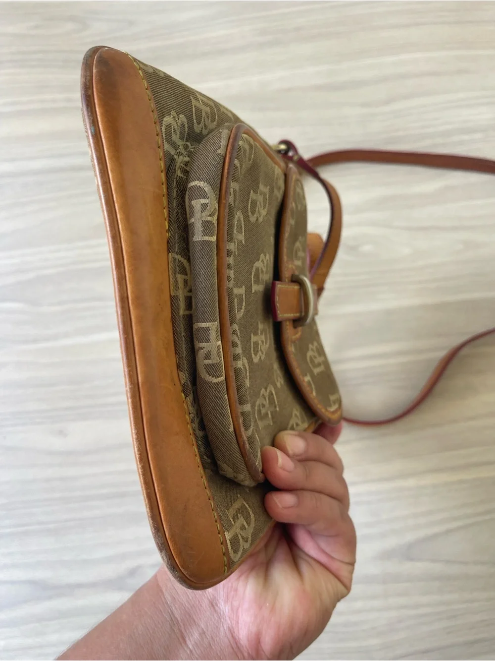 Dooney & Bourke Brown Signature Messenger Crossbody with Tan Trim